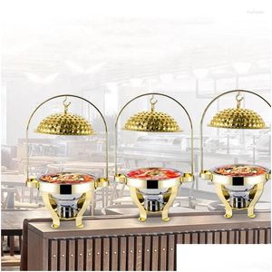 Ensembles de vaisselle Restauration Buffet Gold Réchaud Plat en acier inoxydable Visual Oval Chafing pour El Restaurant Fournitures Poêles Chaff Drop Dhdev