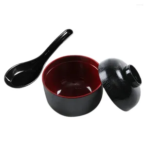 Ensembles de vaisselle en céramique bol couvercle de soupe couverte bols nouilles nouilles cuillère couvercles décoratifs en mélamine