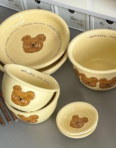 Ensembles de vaisselle bol en céramique ensemble d'assiettes une personne four à micro-ondes ménage japonais couverts minimaliste Emo ours