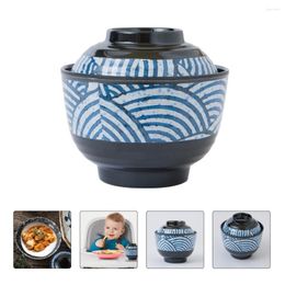 Juegos de vajilla Tazón de fruta de cerámica Sopa Estilo japonés Miso Fideos 10X10X9.5CM Tapa Cocina Arroz Melamina azul