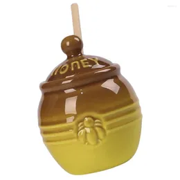 Ensembles de vaisselle en céramique Honey Bee Pot Pot With Dipper et couvercle Dispensateur rétro pour le sirop de sirop dome