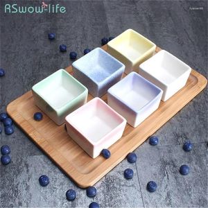 Din sets Sets keramische kleine vierkante kom mini multi-colour dessertsaus azijnschalen porselein diners servies lade keuken spullen