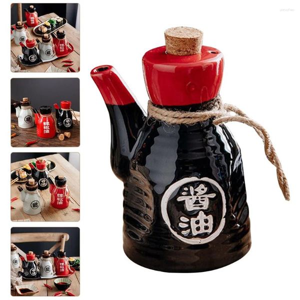 Ensembles de vaisselle Bouteille de sauce de soja en céramique Mini bouteilles de condiments Support d'assaisonnement domestique Verseur d'huile à la maison Pot de style japonais Conteneur en bois