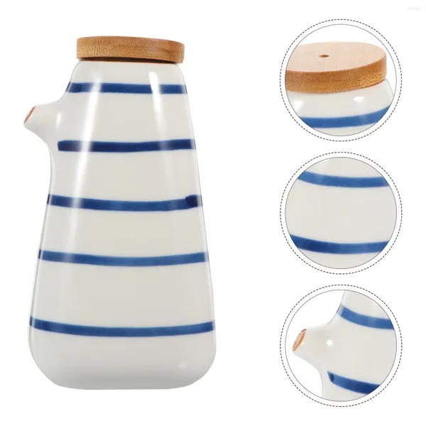 Ensembles de vaisselle Distributeur de sauce de soja en céramique Huile japonaise Vinaigre Cruet Bouteille Shoyu Condiment Pot Pot Asiatique Épices Conteneur avec couvercle