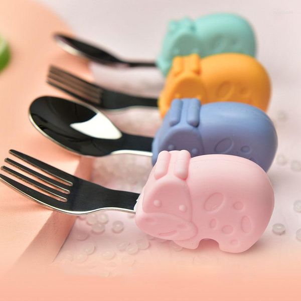 Ensembles de vaisselle Vaisselle pour enfants Hippopotame Escargot Baleine Silicone Bébé Cuillère Et Fourchette Ustensiles Ensemble Apprendre À Manger Outils