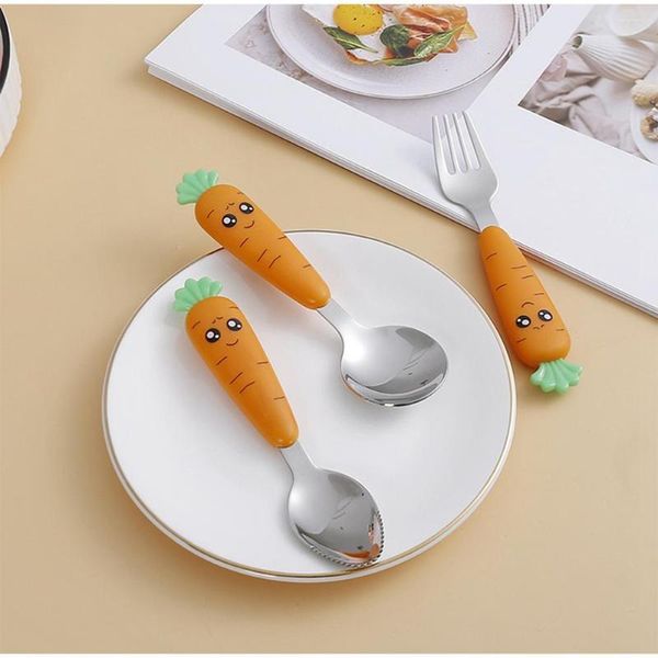 Vaisselle Ensembles Enfants Enfants Bande Dessinée Carotte Boîte En Acier Inoxydable Cuillère Fourchette Couverts Bébé Alimentation Cuisine Vaisselle Fournitures