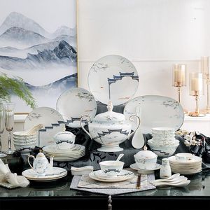 Diny Sets Chinese Bone China Bowls Plos Lepels SAARWARE SET JIANGNAN STIJL HUISHOUDEN CERAMICS HUISWARMING Wedding Geschenken