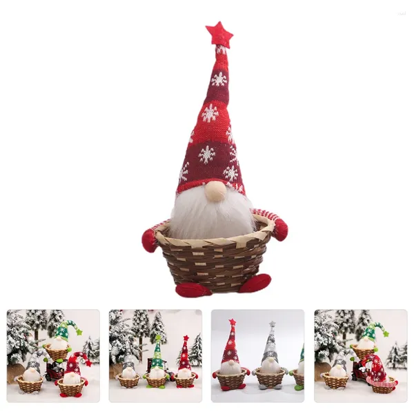 Ensembles de vaisselle, panier de bonbons de noël, rangement, tissage, plateaux de Table décoratifs, décorations Gnome bambou aîné osier