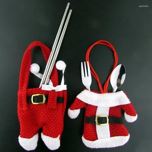 Dijkartikelen Sets Kerstkledingmes en vorkzakken Zilverwerk Bestuurartikelen Holder Holder Pocket Santa Suit 2024 Jaar Gift Bag