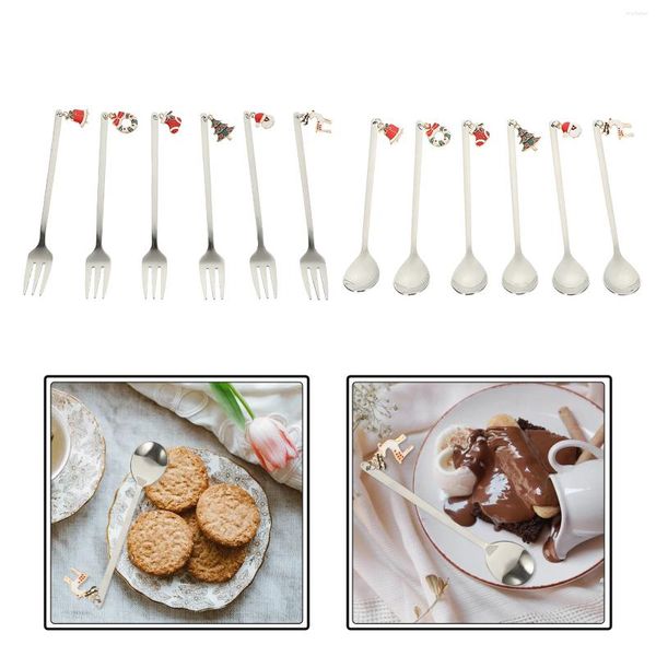 Ensembles de vaisselle Ensemble de couverts de Noël Cuillères et fourchettes en acier inoxydable Gadgets de cuisine Dessert Fruits Beau manger Vaisselle portable
