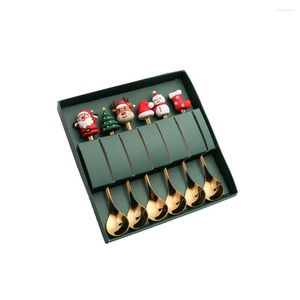 Ensembles de vaisselle de Noël Fourchette Cuillère Kit Fête de Noël Fête Couverts En Acier Inoxydable Ensemble Avec Charme Toppers 6 Pour