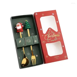 Ensembles de vaisselle Cadeau de Noël Ensemble de vaisselle en acier inoxydable Golden Santa Claus Elk Figurine Style Couteaux et fourchettes Boîte de cuisine