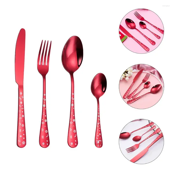 Ensembles de vaisselle couteau et fourchette de noël quatre pièces cuillères portables thème vaisselle fourchettes Kit équipement de cuisine pratique