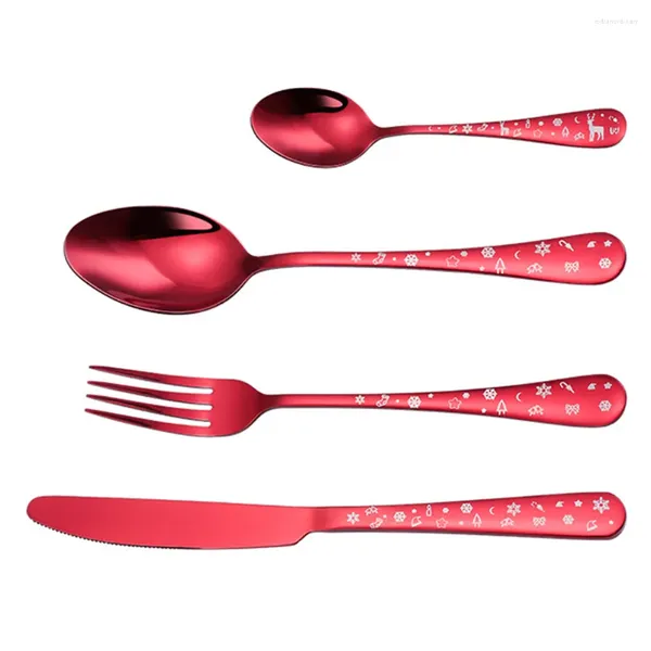 Conjuntos de vajilla Cuchillo y tenedor de Navidad Cuatro piezas Vajilla duradera Tenedores Conveniente Kit de cucharas portátiles Tema Cubiertos dorados