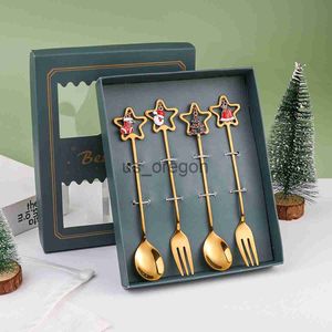 Ensembles de vaisselle Ensemble de cuillères de Noël Noël en acier inoxydable 304 Vaisselle de voyage portable Sapin de Noël Père Noël Soupe Cuillère à dessert en remuant x0703