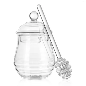 Dijksets Sets Clear Container Deksel Honing Jar Dipper Set Jam Pot Bee Storage Glas