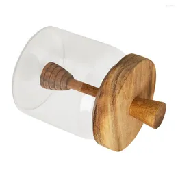 Ensembles de vaisselle en verre de pot de miel transparent avec un couvercle en bois Dipper Home Kitchen