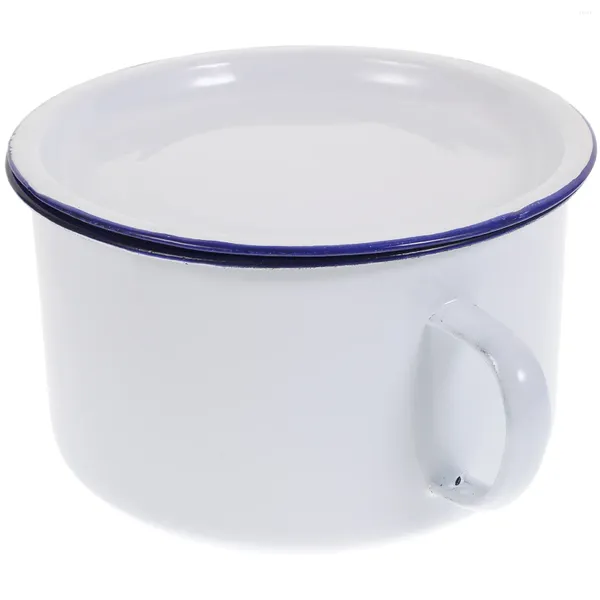 Ensembles de vaisselle Tasse à café avec couvercle émail bol de nouilles instantanées cuisine servant du riz rétro émaillé émaillé bols à soupe blanc étudiant