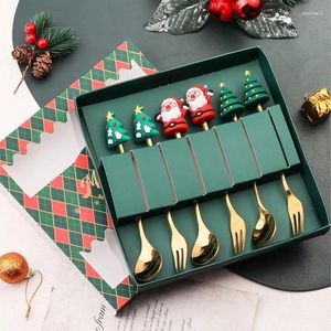 Ensembles de vaisselle Café cuillère mignonne et festive Design de haute qualité en acier inoxydable fourche le cadeau de Noël parfait pour les enfants du dessert élégant