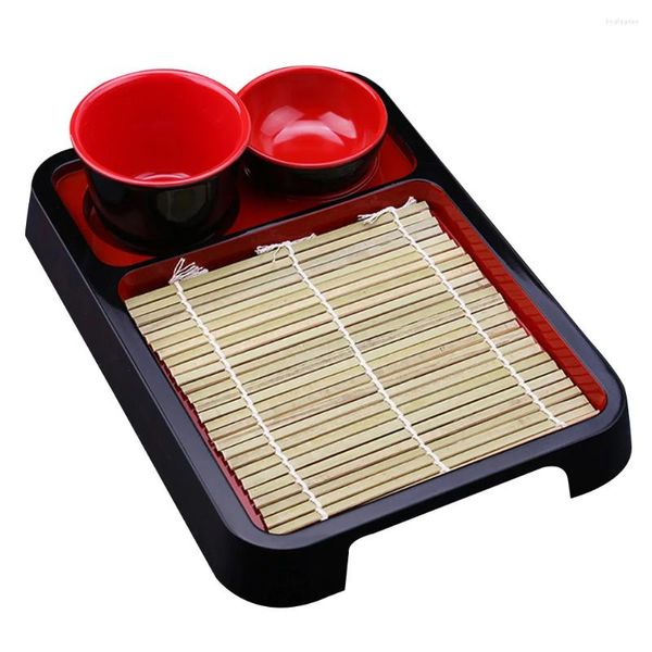 Conjuntos de vajilla Plato de fideos fríos Plato de estera de bambú Plato rectangular de madera japonesa Bandejas Para Comida Fideos Udon