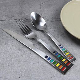 Set di stoviglie Smalto colorato 18/10 Acciaio inossidabile Coltello da bistecca Forchetta Cucchiaio Piatto Set da tavola occidentale Posate da tre pezzi Tavolo da pranzo