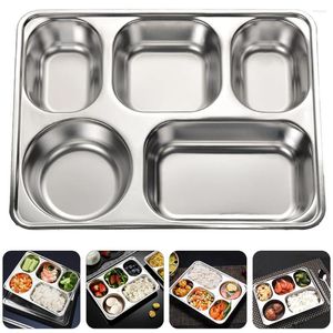Ensembles de vaisselle, assiette à compartiment rectangulaire, plateau de service divisé en acier inoxydable, déjeuner en métal
