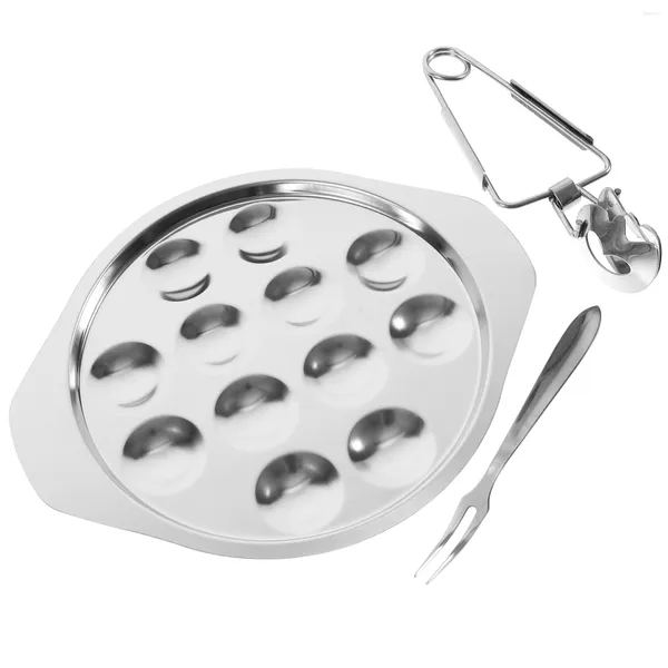 Ensembles de vaisselle Conque Outils de cuisson Vaisselle Coquille Plaque de cuisson Compartiment à huîtres Ustensiles de cuisson Barbecue Escargot Fruits de mer en acier inoxydable