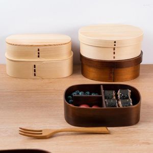 Ensembles de vaisselle Conteneur à bento pratique Isolation thermique de forme carrée ovale Pratique à transporter Boîte en bois monocouche