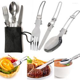 Dijkartikelen sets kookgerei rugzak spork vork roestvrijstalen vouw mesgerei lepel set combo picnic camp cutlery service flatware