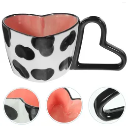 Din sets Sets Paar Keramische koffiemarkering water (rode strepen) kopjes hart mok met handvat de minnaars van de koe -keramiek