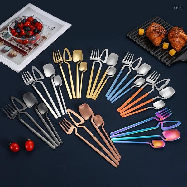 Ensembles de vaisselle créatifs en acier inoxydable 304, manche incurvé, couteau de Camping, fourchette, cuillère, vaisselle
