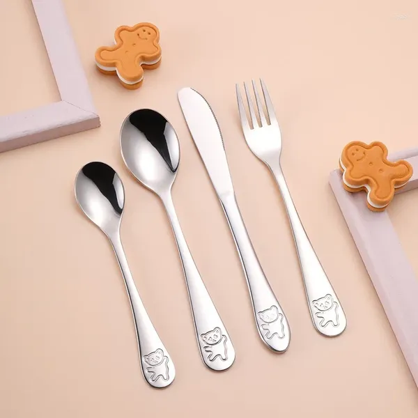 Ensembles de vaisselle Creative Bear 304 Ensemble de vaisselle en acier inoxydable dessin animé mignon pour le couteau à steak de steak de steak de la cuillère à fourche