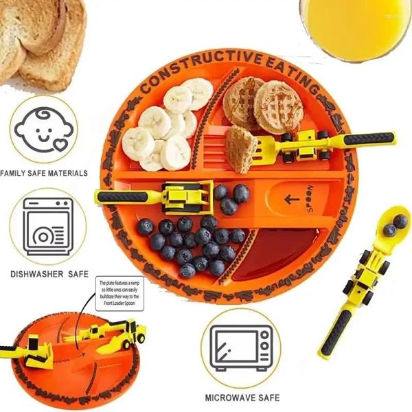 Ensembles de vaisselle pour enfants créatifs Couvoirs Set Bulldozer Excavatrice Plaque de couteau Spoon Fork Spoon Pp Eco Friendly for Gifts