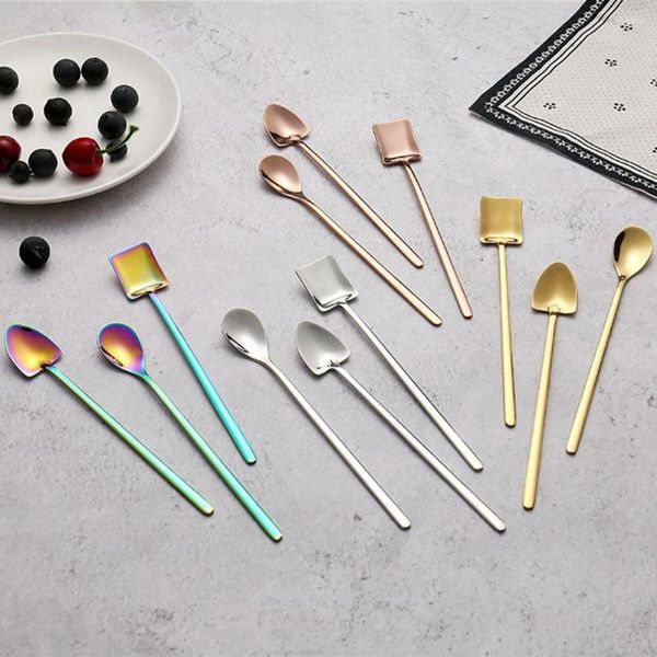 Ensembles de vaisselle Creative Dessert Scoop Cuillère À Café Thé Remuer Vaisselle En Acier Inoxydable Acrylique Forme Géométrique Fourchette À Fruits Cuisine