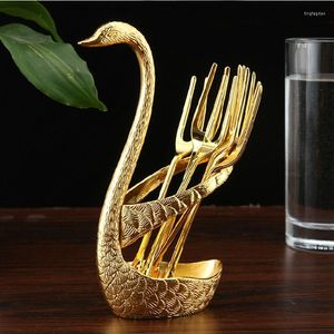 Ensembles de vaisselle Creative Golden Swan Fourchette à fruits Dessert Couverts Ensemble cadeau de mariage