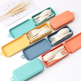 Servies sets creatieve tarwe stro opklapbare bestek set verwijderbare mes vork lepel eetstokjes draagbare picknick tool rh08852