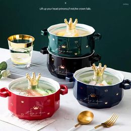 Ensembles de vaisselle couronne bol de nouilles instantanées avec couvercle Pot en céramique drame ménage créatif vaisselle nordique une personne mange une soupe binaurale