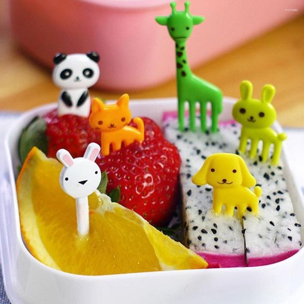 Juegos de vajilla lindo Animal fruta tenedor Mini dibujos animados pastel postre almuerzo Bento tenedores fiesta palo decoración niños cumpleaños J6X3