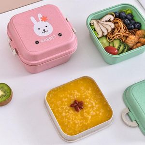 Ensembles de vaisselle mignon motif Animal en plastique déjeuner boîte à Bento enfants bébé Snack Double couches boîte à lunch Portable micro-ondes conteneur