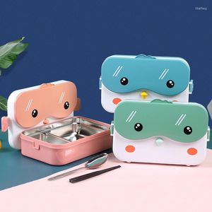 Juegos de vajilla Cute Bento Lunch Box Acero inoxidable Kawaii Rectangular a prueba de fugas Anime Microondas Contenedor Escuela Niños Niño