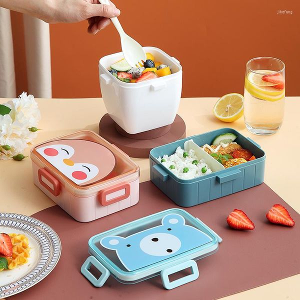 Conjuntos de vajilla Dibujos animados lindos Niños Almuerzo Bento Caja Portátil Plástico Fruta Contenedor de almacenamiento Picnic Sopa Tazón Accesorios de cocina