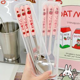 Dinnerware Sets Cute Chopsticks Spoon Fork With Case Portable Travel Stainless Steel Cutlery Set Tableware Kitchen Utensils