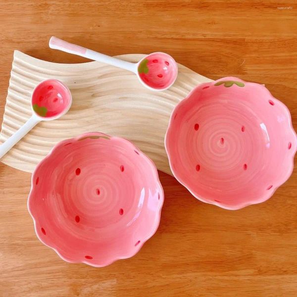 Ensembles de vaisselle mignonne fille bol en dentelle de fraise riz rose salle à manger haute beauté fleur de ménage