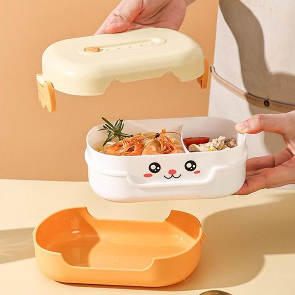 Ensembles de vaisselle mignon boîte à lunch pour bureau école Portable 2 grilles Bento scellé conteneur cuisine grande capacité pique-nique 700 ml