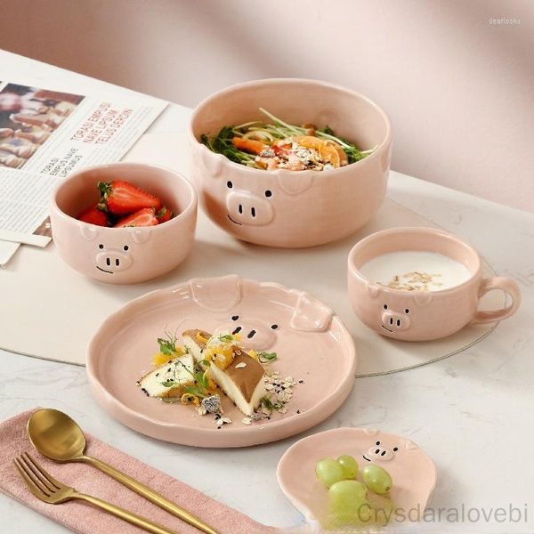 Ensembles de vaisselle mignon ensemble en céramique Style japonais dessin animé personnalité créative pour une personne petit déjeuner assiette bol ustensiles de cuisine