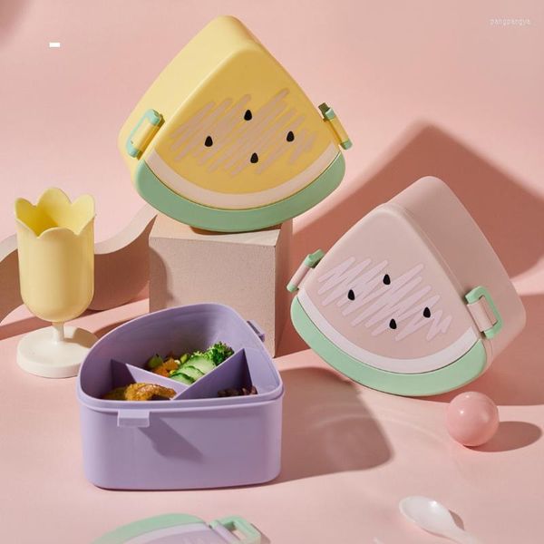 Ensembles de vaisselle mignon boîte à lunch en forme de pastèque peut mettre des conteneurs de stockage portables pour enfants de pique-nique au micro-ondes