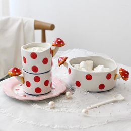 Juegos de vajilla CuteLife Cute Mushroom Ceramic Cup Plate Bowl Set Mesa de comedor Accesorios de cocina Decoración del hogar Vajilla