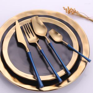 Set sets bestek set roestvrij staal blauw goud dinermessen vork lepel keuken servies zilverwerk