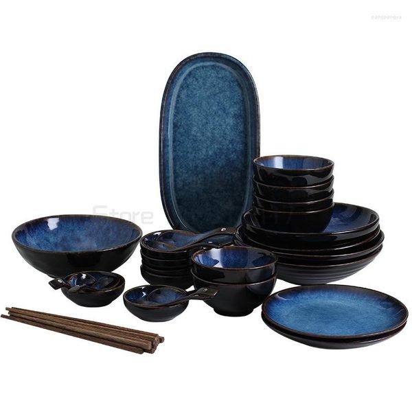 Juegos de vajilla Azul oscuro Personas Uso Vajilla Platos Tazones Tazas Salsas Porcelana