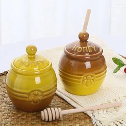 Ensembles de vaisselle Distributeur de miel délicat avec pot en céramique recouvert de trempette Porte-confiture de récipient exquis